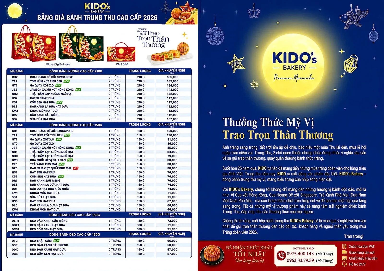 Bảng giá bánh trung thu KIDO's 2026 – trang 1/2
