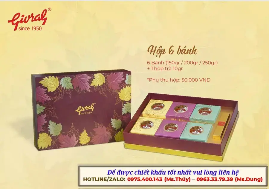 Hộp quà bánh trung thu 6 bánh có thể in logo doanh nghiệp